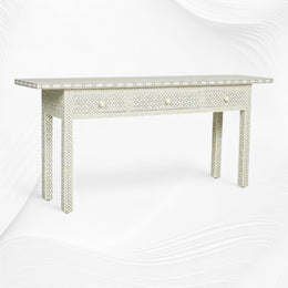 Grey Geometric Bone Inlay 3 Drawer Console Long Edges