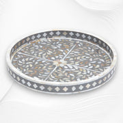 Grey Mother Of Pearl Inlay Round Tray Floral