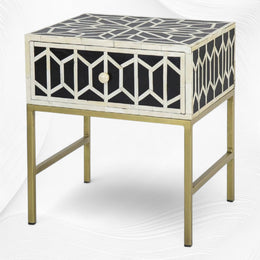 Hope Bone Inlay Bedside Black 1 Drawer | Bone Inlay Nightstand