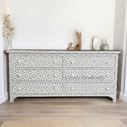 Hope Bone Inlay 6 Drawer Dresser Grey