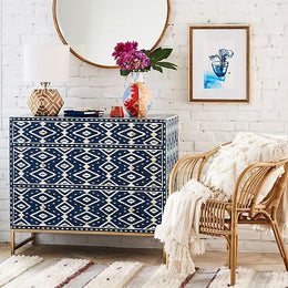 Ikat Bone Inlay 3 Drawer Dresser Indigo
