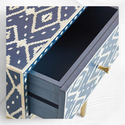 Ikat Bone Inlay Bedside 1 Drawer Indigo