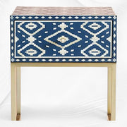 Ikat Bone Inlay Bedside 1 Drawer Indigo
