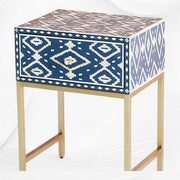 Ikat Bone Inlay Bedside 1 Drawer Indigo