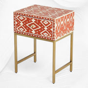 Ikat Bone Inlay Bedside 1 Drawer Orange