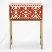 Ikat Bone Inlay Bedside 1 Drawer Orange