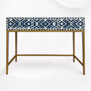 Ikat Mother of Pearl Inlay Console Table Blue
