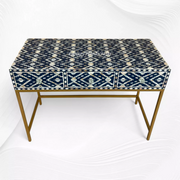 Ikat Mother of Pearl Inlay Console Table Blue