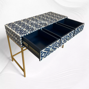 Ikat Mother of Pearl Inlay Console Table Blue