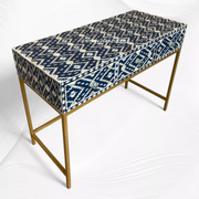 Ikat Mother of Pearl Inlay Console Table Blue