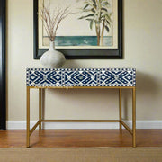 Ikat Mother of Pearl Inlay Console Table Blue