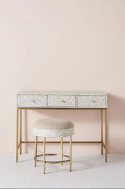 Bone Inlay Scroll Vine Design 3 Drawers Console and Stool Grey 1