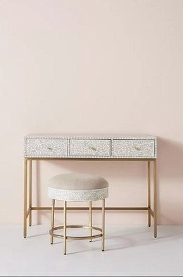 Bone Inlay Scroll Vine Design 3 Drawers Console and Stool Grey 1