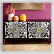 Black illusion bone inlay sideboard with geometric pattern