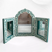Isabelle Bone Inlay Floral Triple Mirror Green