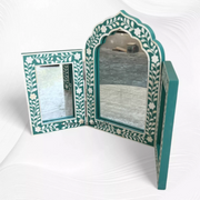 Isabelle Bone Inlay Floral Triple Mirror Green