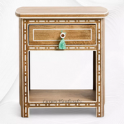 Jiya Mango Wood Inlay Bedside 1 Drawer