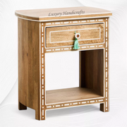 Jiya Mango Wood Inlay Bedside 1 Drawer