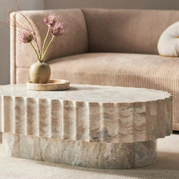 Jolie Marble Coffee Table Oval Fantasy Brown