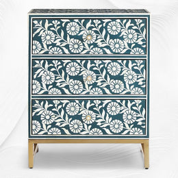 Lalita Bone Inlay Nightstand Teal Green | Green Bedside Table
