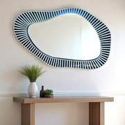 Large Abstract Bone Inlay Wall Mirror Black