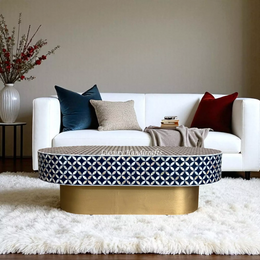 Lisa Mother of Pearl Inlay Oval Coffee Table Indigo