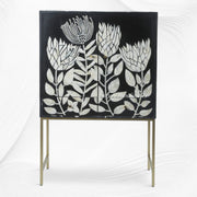 Handcrafted black bone inlay bar cabinet with storage shelves