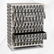 Malawi Bone Inlay 6 Drawer Tallboy Black