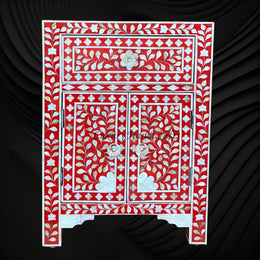 MOP Floral 1 Drawer 2 Door Bedside Table Red 1