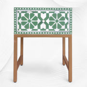 Moroccan Bone Inlay Bedside 1 Drawer Green