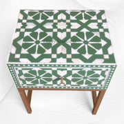 Moroccan Bone Inlay Bedside 1 Drawer Green