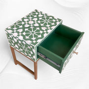 Moroccan Bone Inlay Bedside 1 Drawer Green
