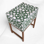 Moroccan Bone Inlay Bedside 1 Drawer Green