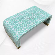 Elegant green Moroccan coffee table with mother of pearl inlay