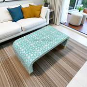 Moroccan MOP inlay waterfall coffee table in green finish - luxury handmade furniture