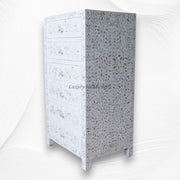 Mother Of Pearl Inlay 6 Drawer Tallboy White | White Mother Of Pearl Chest Of Drawers