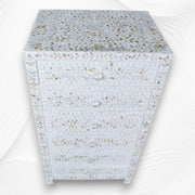 Mother Of Pearl Inlay 6 Drawer Tallboy White | White Mother Of Pearl Chest Of Drawers