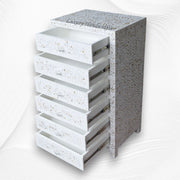 Mother Of Pearl Inlay 6 Drawer Tallboy White | White Mother Of Pearl Chest Of Drawers