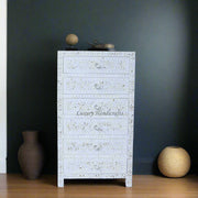 Mother Of Pearl Inlay 6 Drawer Tallboy White | White Mother Of Pearl Chest Of Drawers