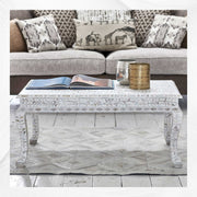 Mother of Pearl Inlay Floral Coffee Table White