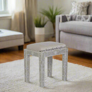 Mother Of Pearl Inlay Floral Stool Grey
