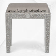 Mother Of Pearl Inlay Floral Stool Grey