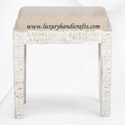Mother Of Pearl Inlay Floral Stool White