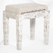 Mother Of Pearl Inlay Floral Stool White