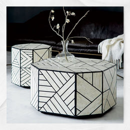 Nola Geometric Bone Inlay Side Table Black