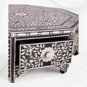 Octagonal Bone Inlay Floral Coffee Table Black With Drawer