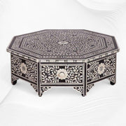 Octagonal Bone Inlay Floral Coffee Table Black With Drawer