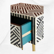 Optical Bone Inlay 1 Drawer Bedside Black