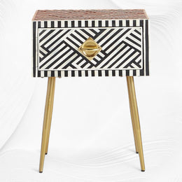 Optical Bone Inlay 1 Drawer Bedside Black