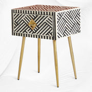 Optical Bone Inlay 1 Drawer Bedside Black